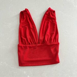 Red Plunge Crop Top